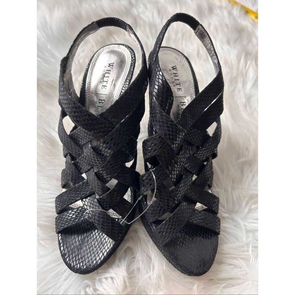 White House Black Market Zoe Sandals Size 7 Black Snake Pattern Strappy Heels